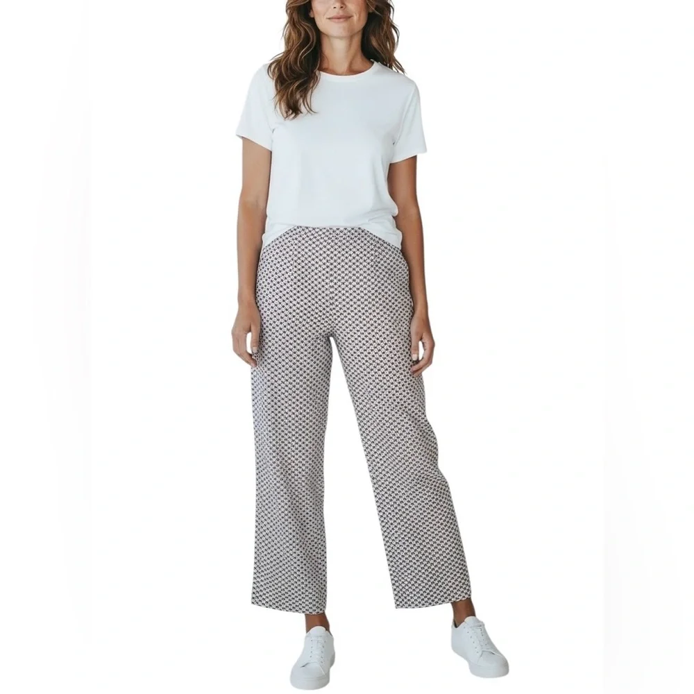 J. Crew Cotton & Linen Blend Floral Printed White Wide Leg Pants NWT L - Picture 1 of 8